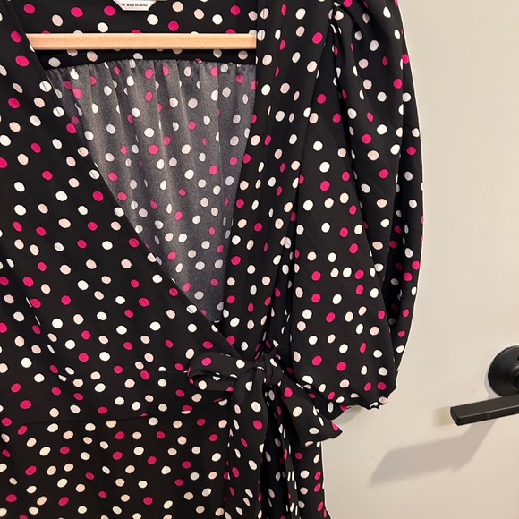 Kate Spade Glimmer Dot Wrap Dress Black Multi Size Medium FLAWED Designer S0767 - Picture 5 of 13